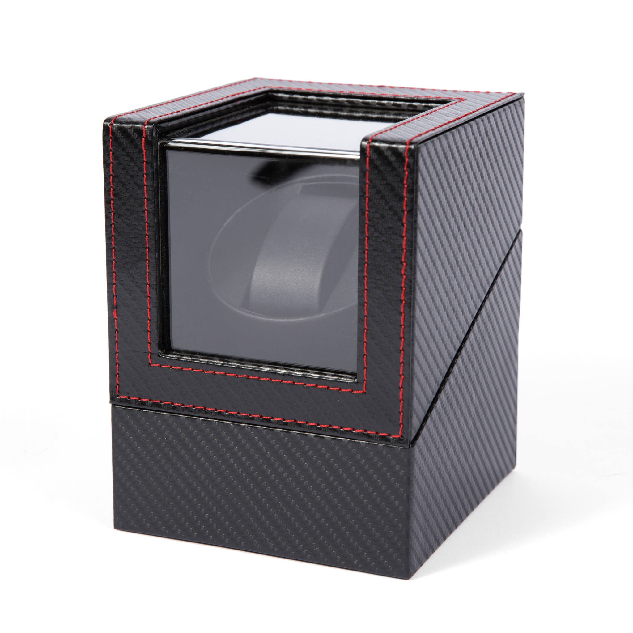 Automatic Single Watch Winder Box - Carbon Fiber Leather Black